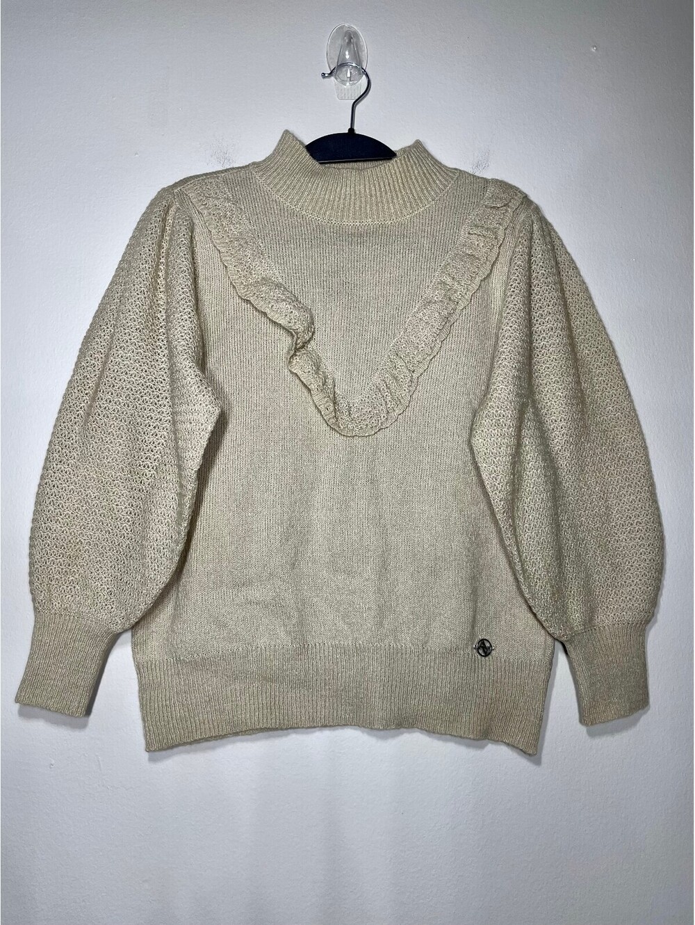 Adrienne Vittadini New Cream Ruffle Sweater Balloon Sleeve M